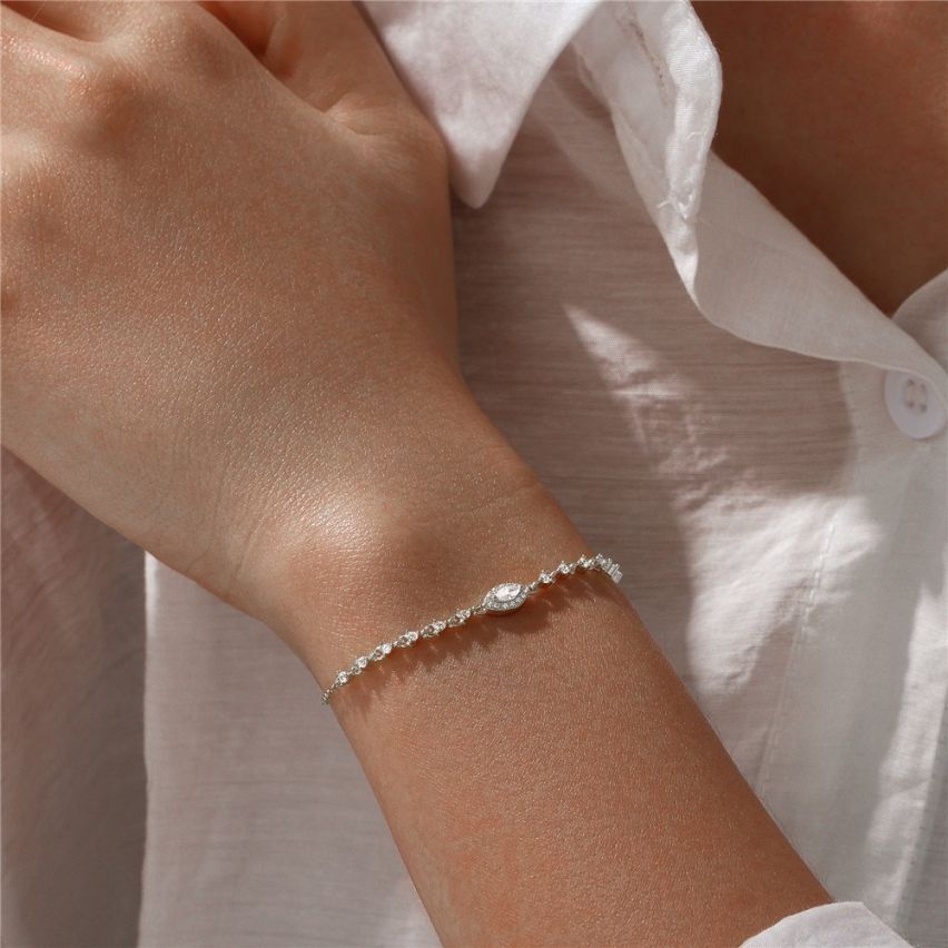 925 Silver and White Zircon Minimalist Bracelet