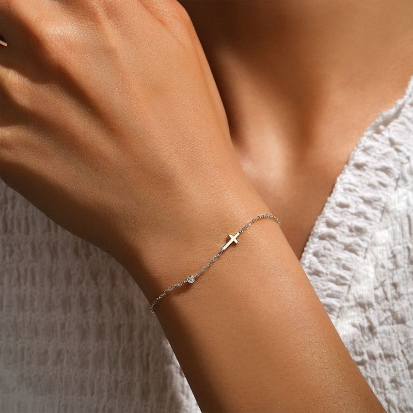 925 Silver and White Zircon Minimalist Bracelet