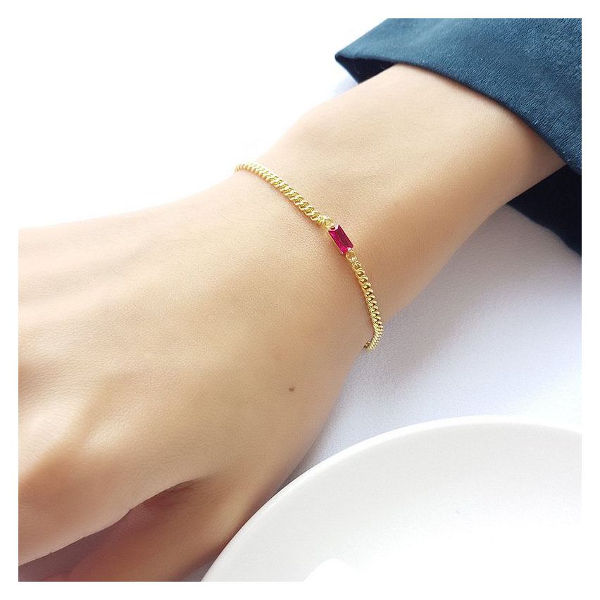 Gold Plating 925 Silver and Rose Zircon Minimalist Bracelet