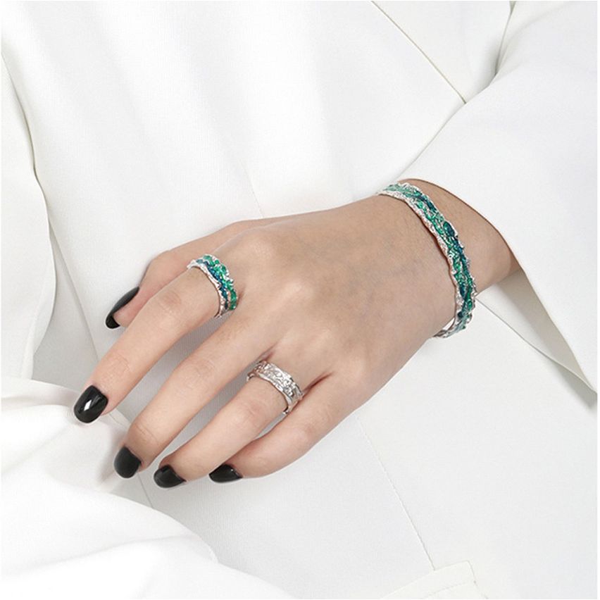 925 Silver and Enamel Texture Bangle