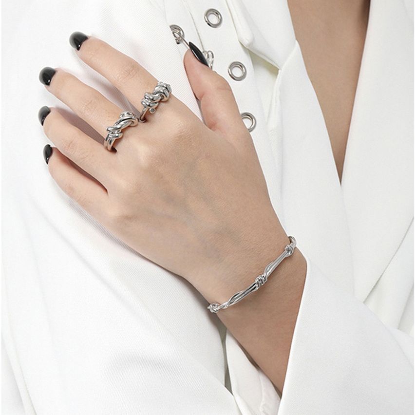 925 Silver and Platinum Plating Geometric Bangle