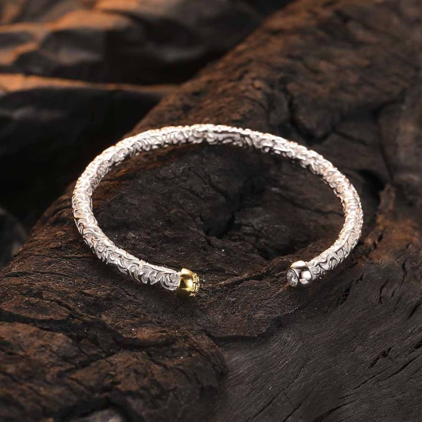 Rhodium Plating 925 Silver and Gold Plating Texture Bangle