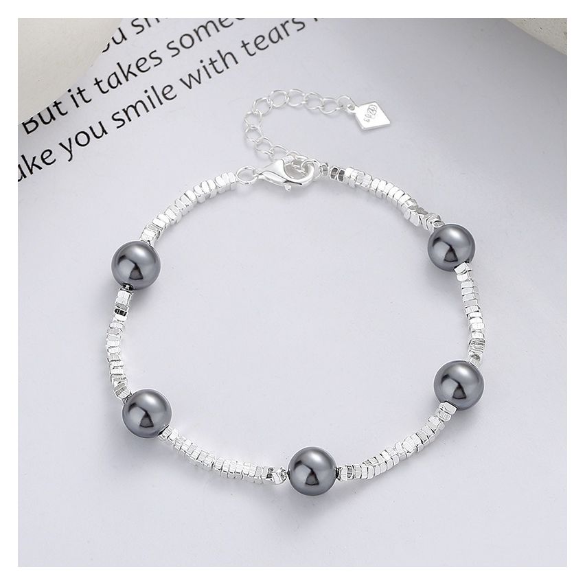 925 Silver and Black Artificial mother of pearl Smooth Bracelet