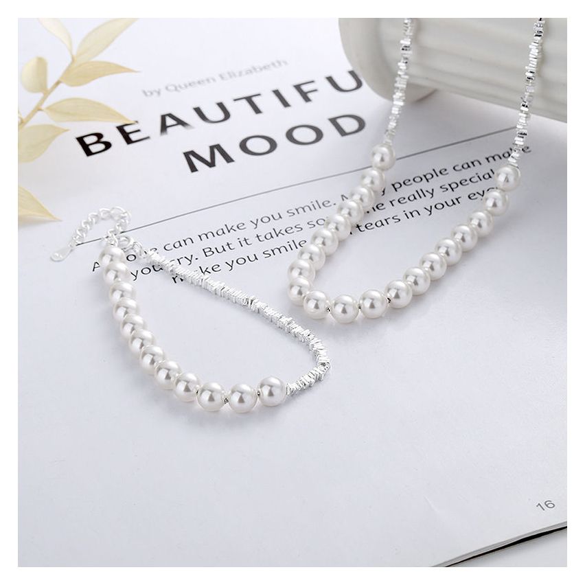 925 Silver and White Artificial mother of pearl Smooth Bracelet