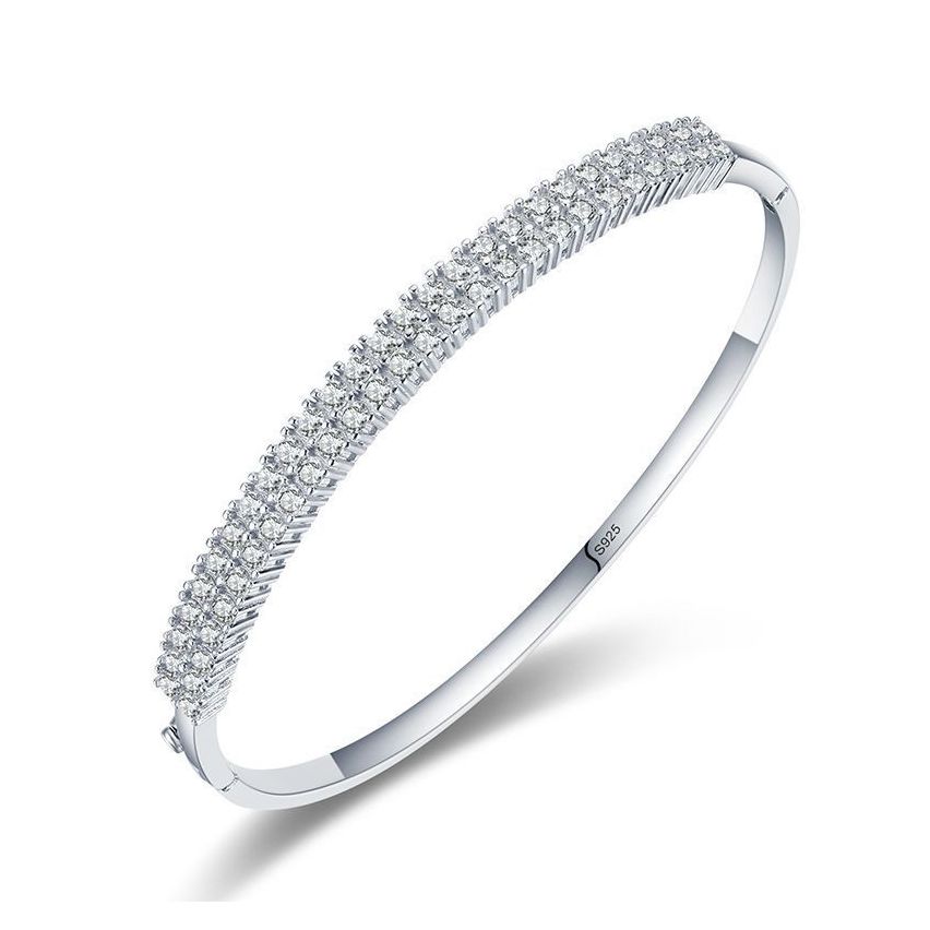 Rhodium Plating 925 Silver and White Zircon Smooth Bangle