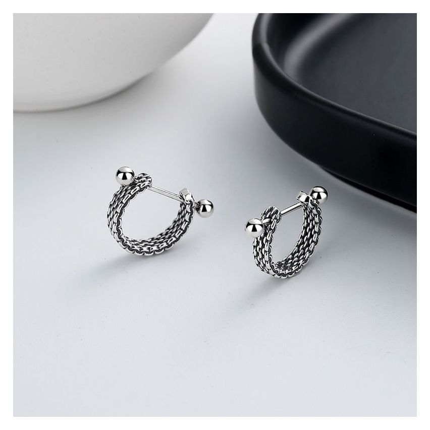 Antique silver 925 Silver Hoop Earrings