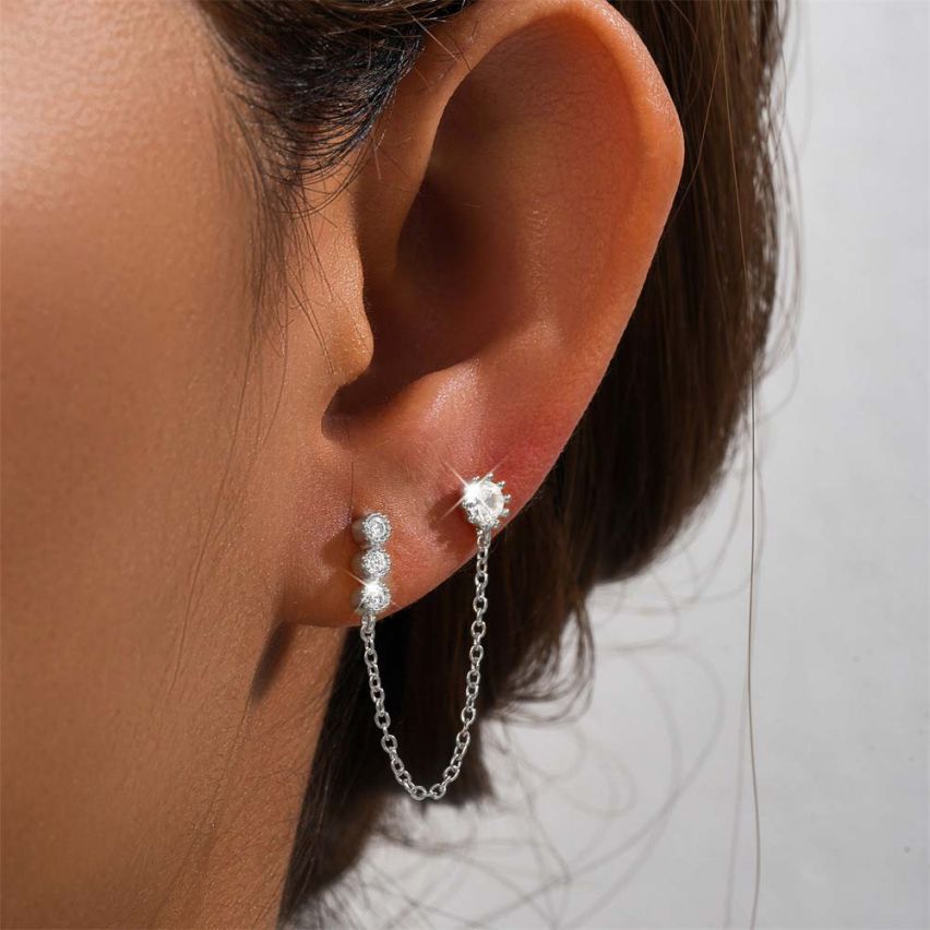 925 Silver and White Zircon Minimalist Earrings