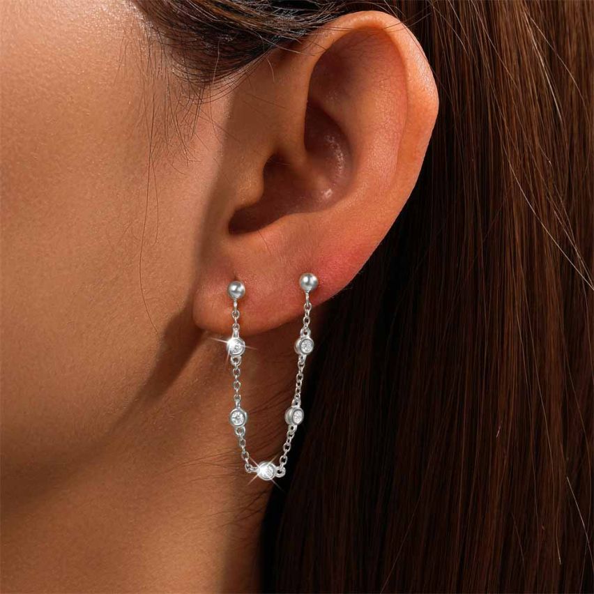 925 Silver and White Zircon Minimalist Earrings