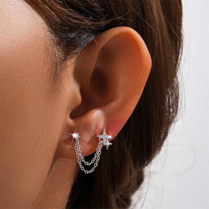 Rhodium Plating 925 Silver and White Zircon Minimalist Earrings