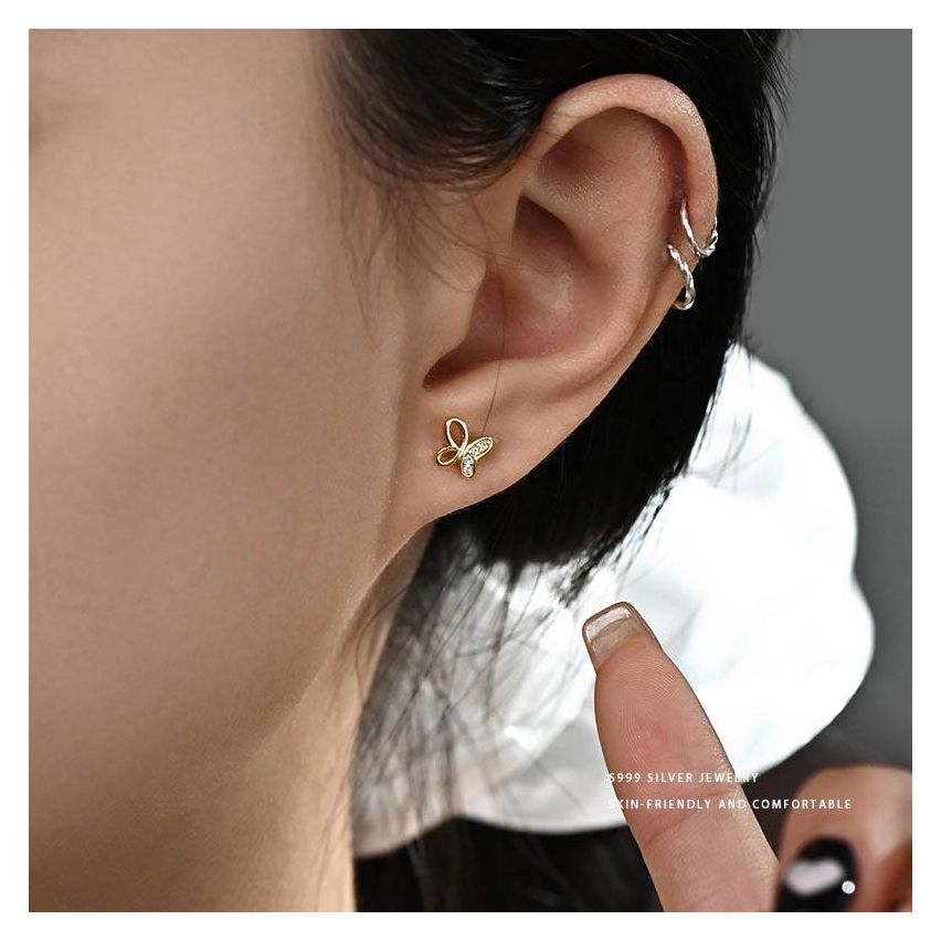 999 Silver and Zircon Stud Earrings