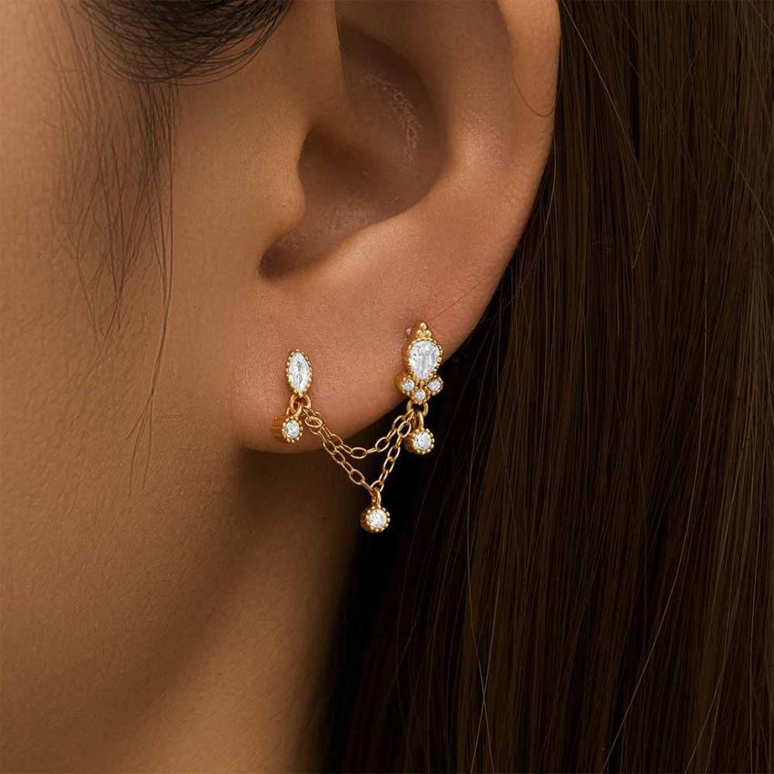 Gold Plating 925 Silver and White Zircon Minimalist Earrings