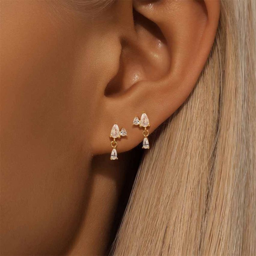 Gold Plating 925 Silver and White Zircon Minimalist Earrings