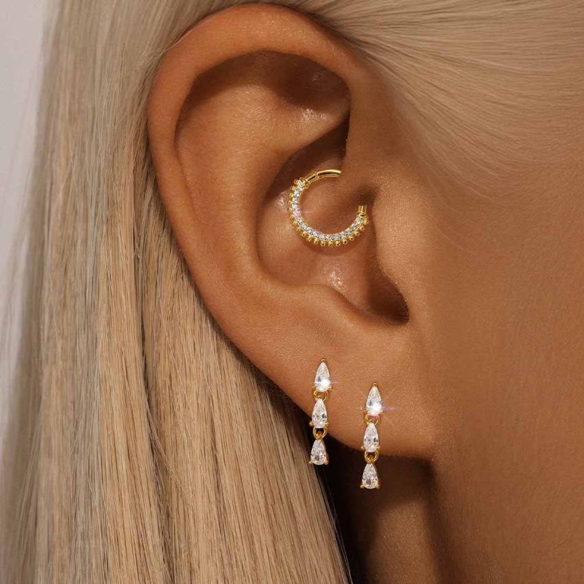 Gold 925 Silver and White Zircon Minimalist Earrings