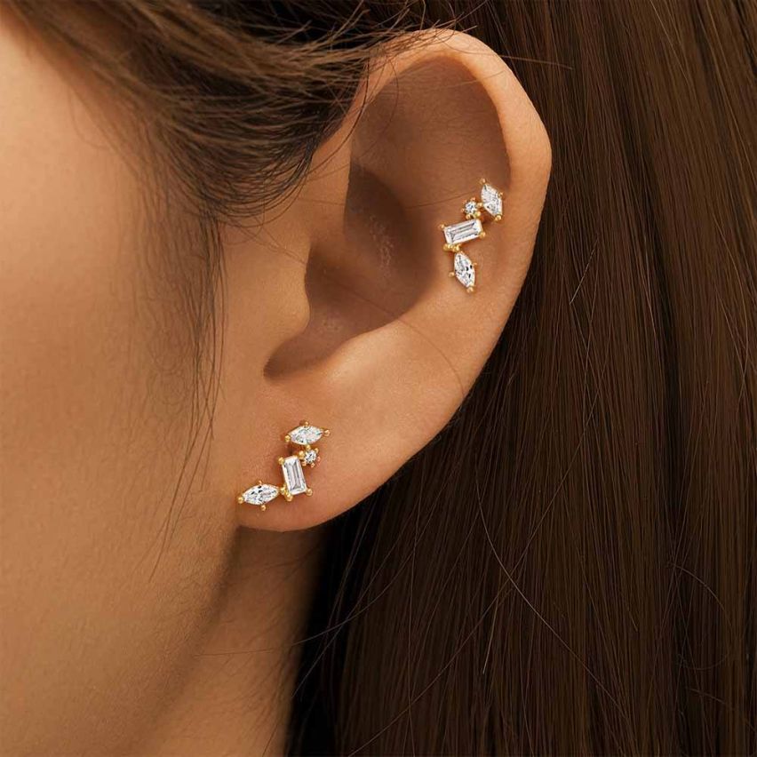 Gold Plating 925 Silver and White Zircon Minimalist Earrings