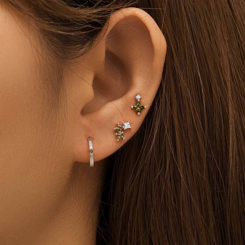 925 Silver and Green Zircon Minimalist Earrings