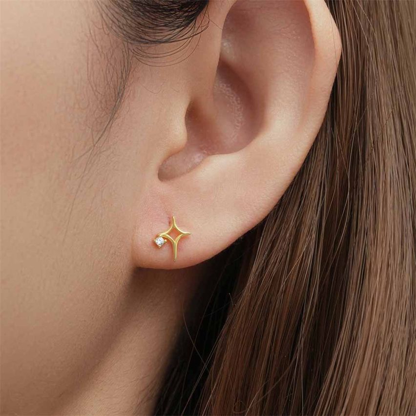 Gold Plating 925 Silver and White Zircon Minimalist Earrings