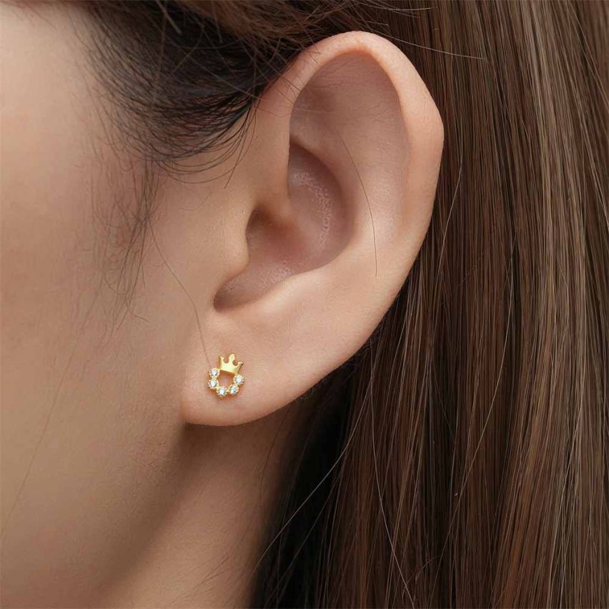 Gold Plating 925 Silver and White Zircon Minimalist Earrings