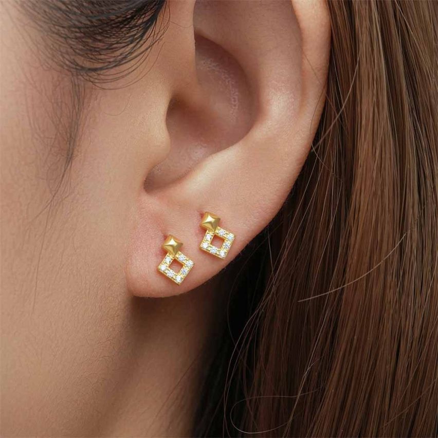 Gold Plating 925 Silver and White Zircon Minimalist Earrings