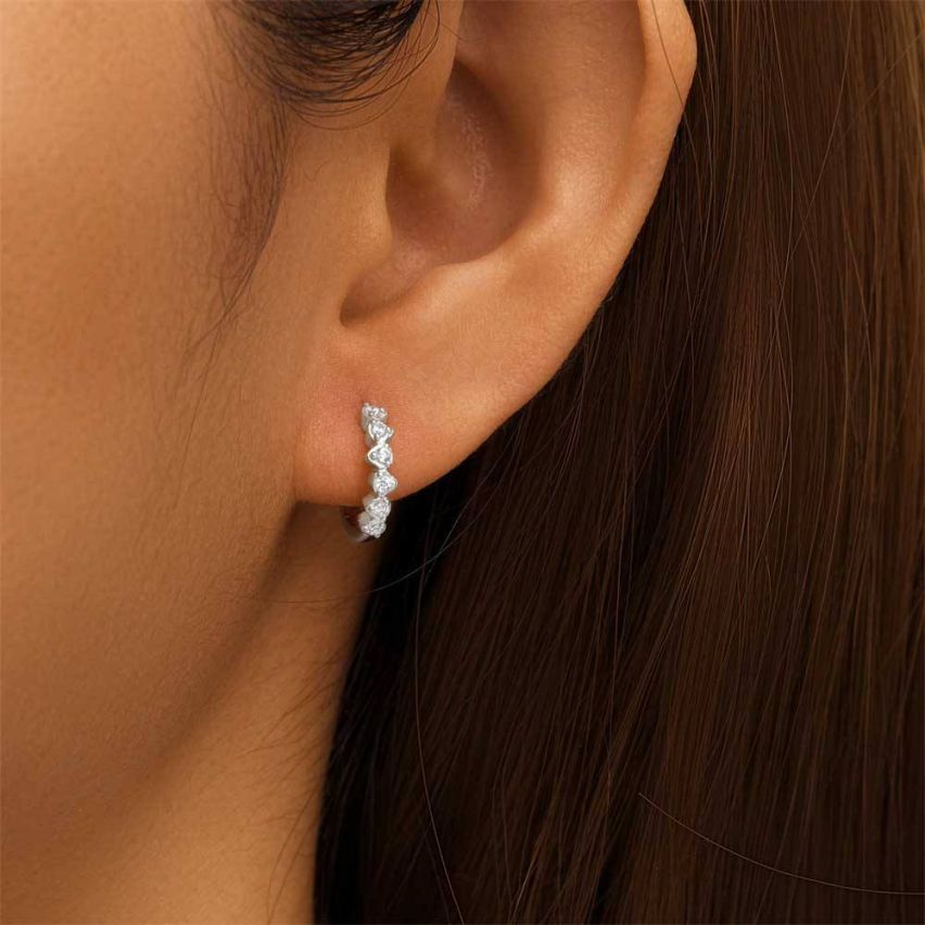 925 Silver and White Zircon Hoop Earrings