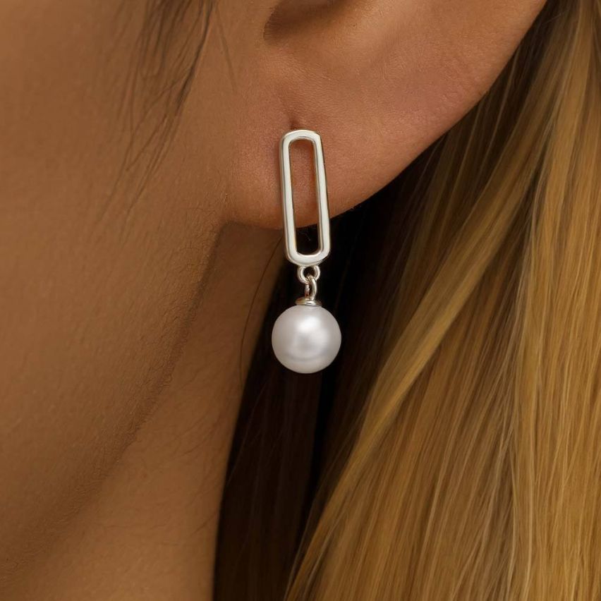 925 Silver and White Artificial mother of pearl Long Earrings