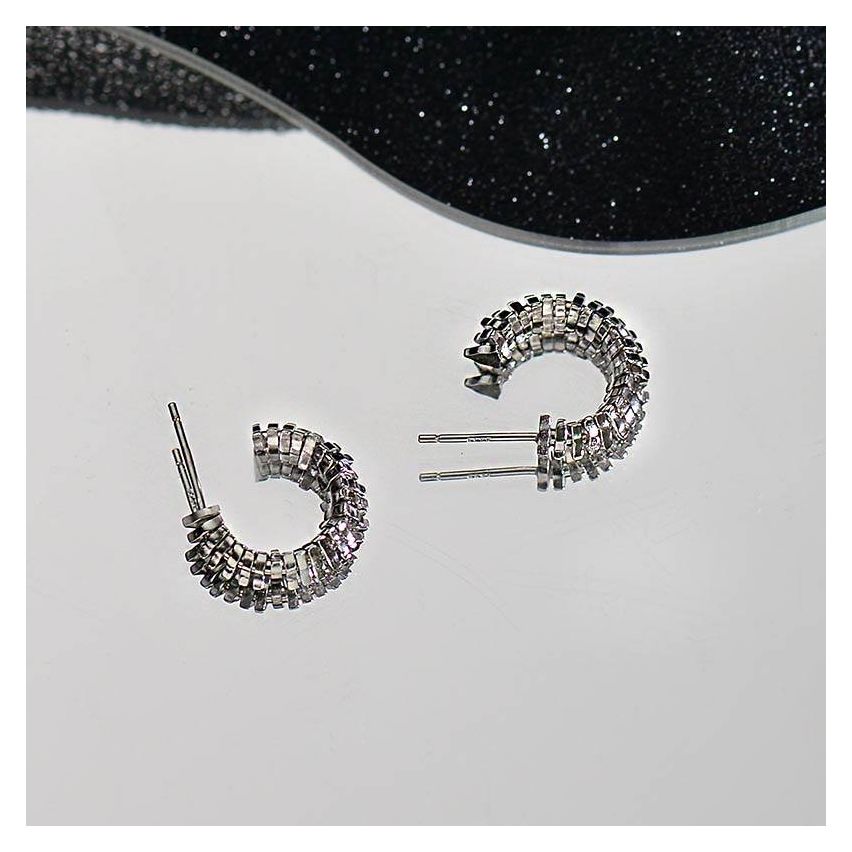 Rhodium Plating 925 Silver Hoop Earrings