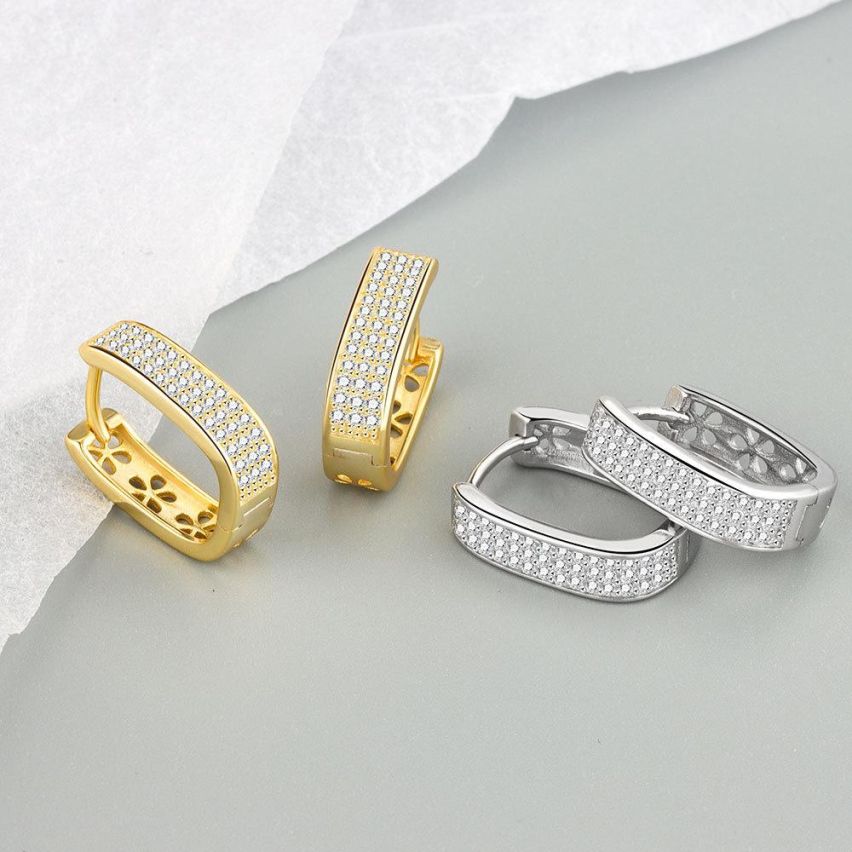 925 Silver and White Zircon Hoop Earrings