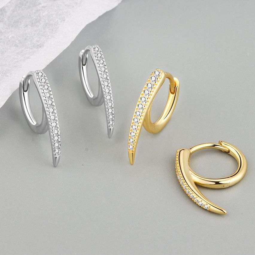 925 Silver and White Zircon Hoop Earrings