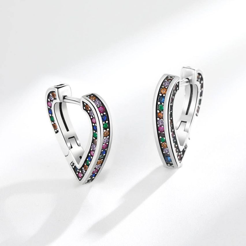 925 Silver and Combined Zircon Hoop Earrings