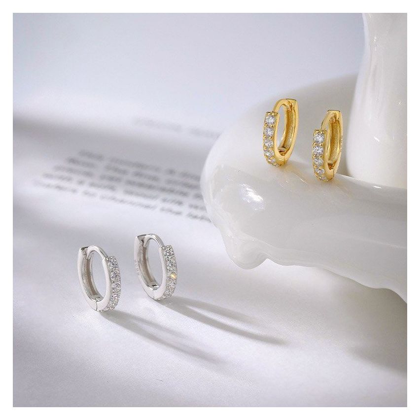 925 Silver and White Zircon Hoop Earrings