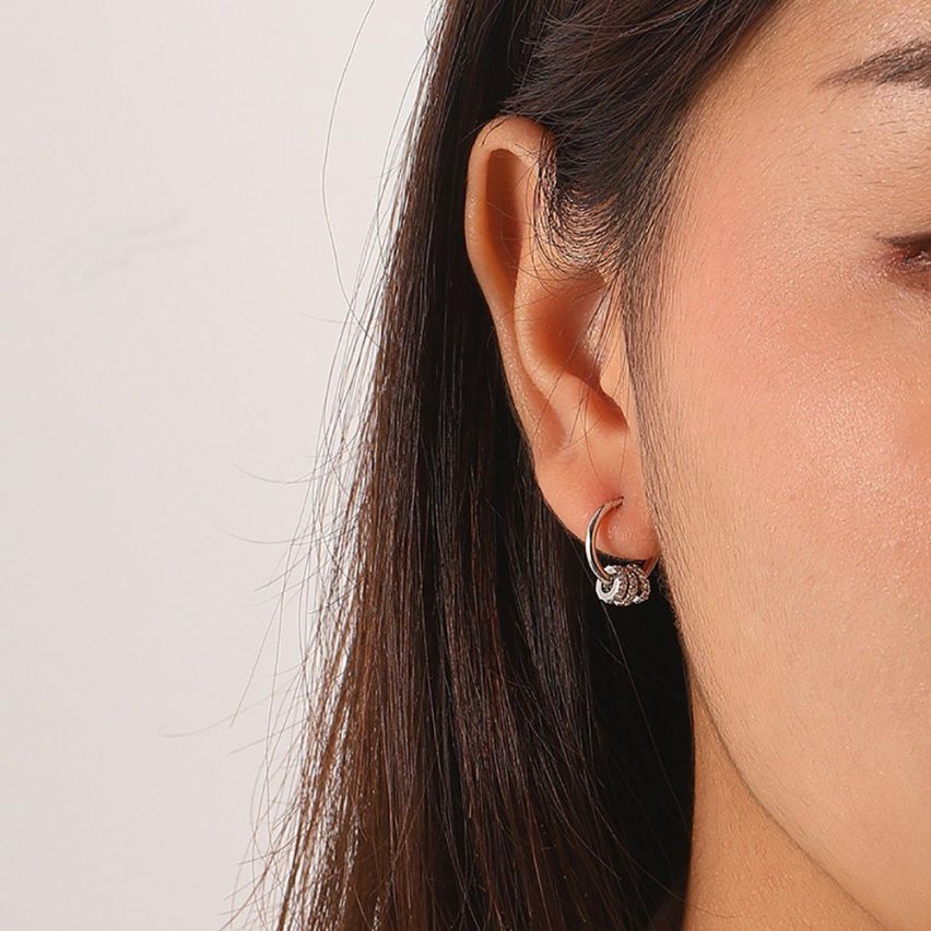 925 Silver and White Zircon hoop Earrings