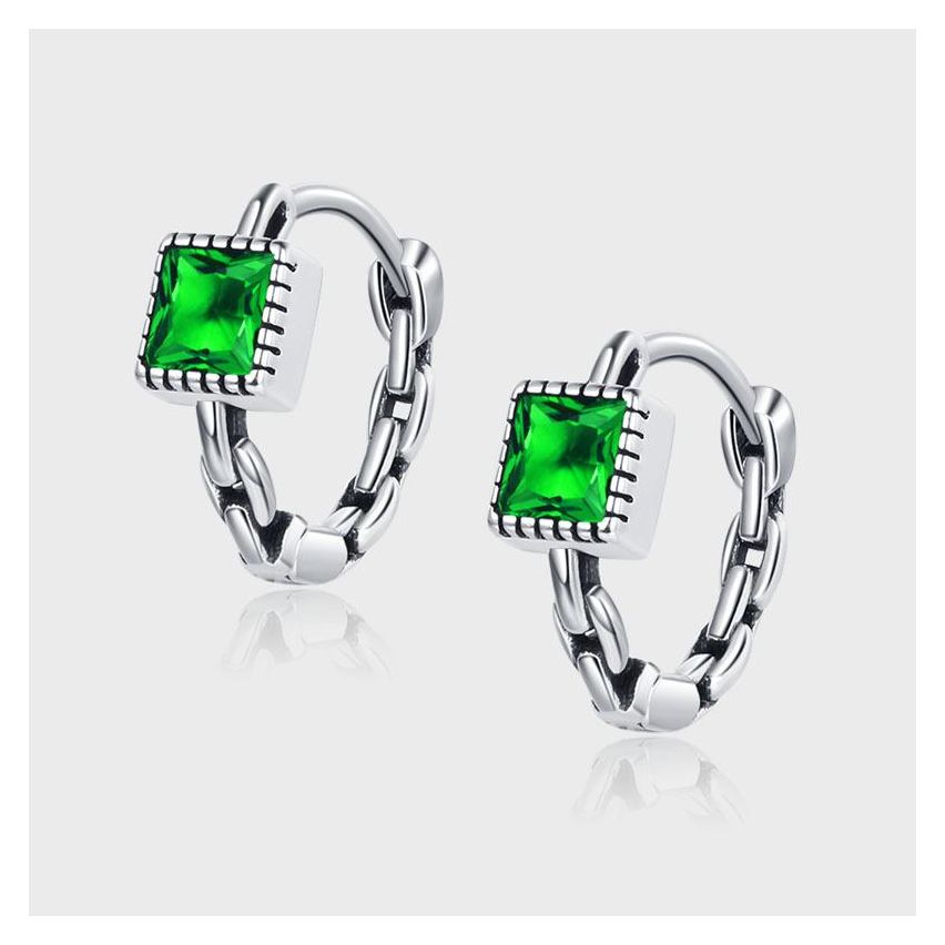 Antique silver 925 Silver and Green Zircon Balinese Earrings