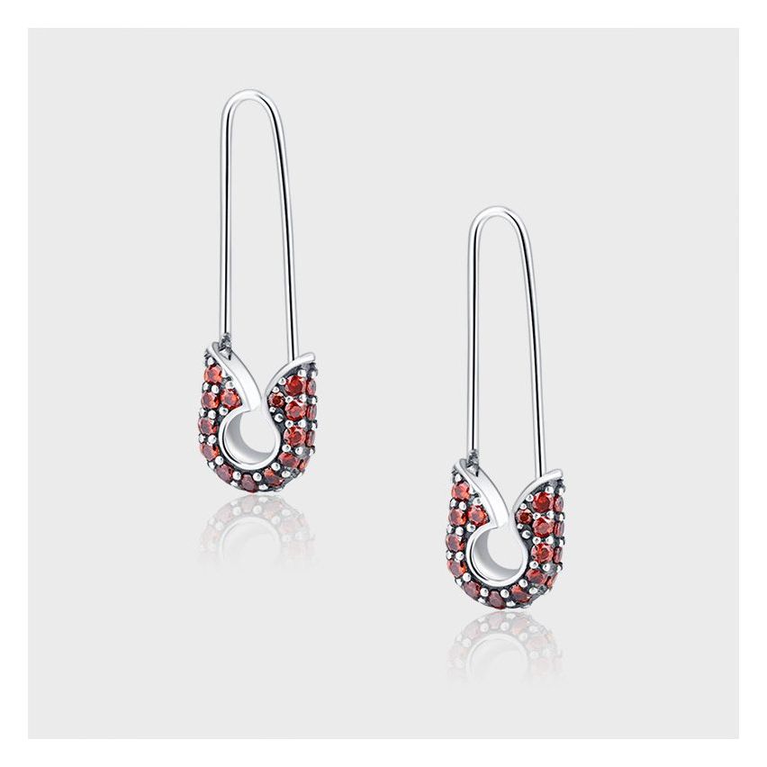 Rhodium Plating 925 Silver and Garnet Zircon Urban street Earrings