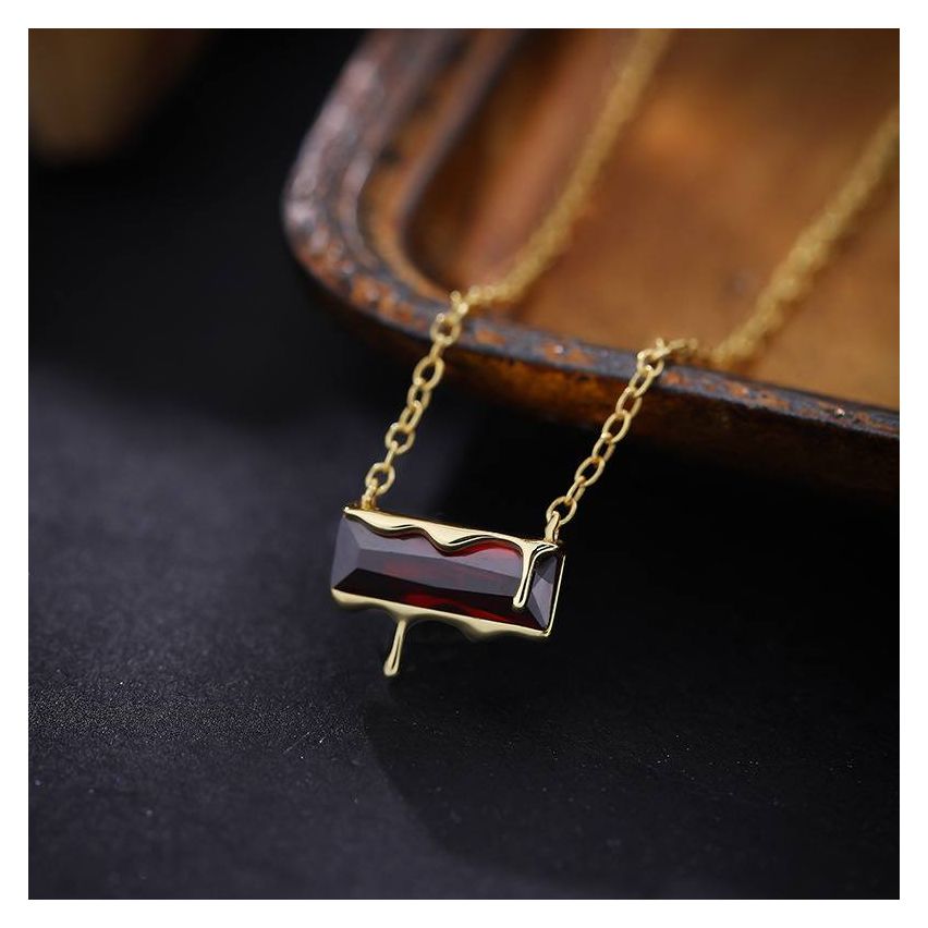 Gold Plating 925 Silver and Red Zircon Minimalist Pendant