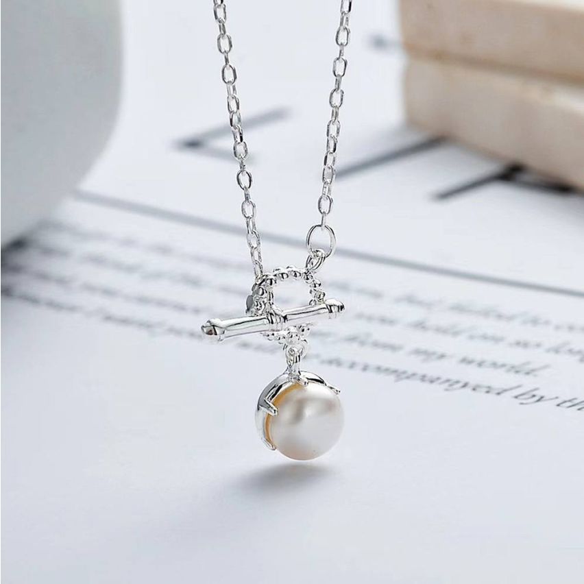 Rhodium Plating 925 Silver and White Freshwater  pearl Geometric Pendant