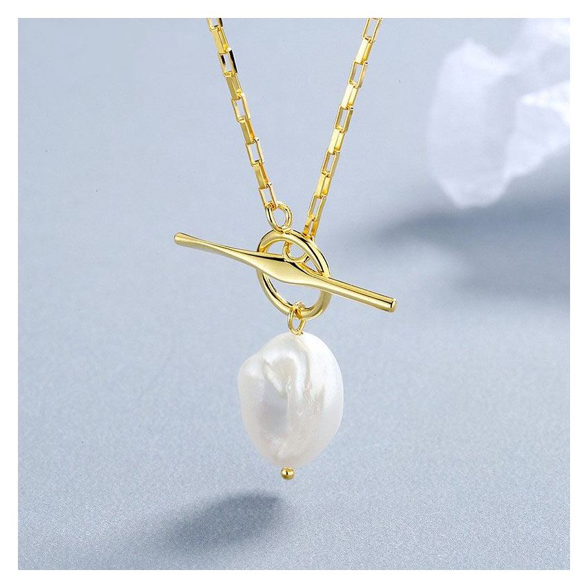 Gold Plating 925 Silver and White Freshwater  pearl Geometric Pendant