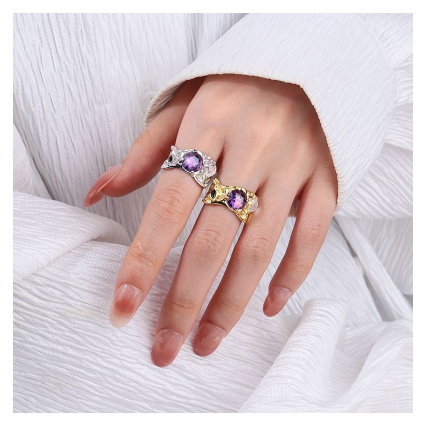 925 Silver and Amethyst Zircon Texture Ring