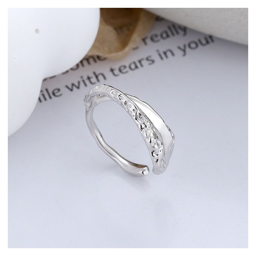 925 Silver and Rhodium Plating Texture Ring