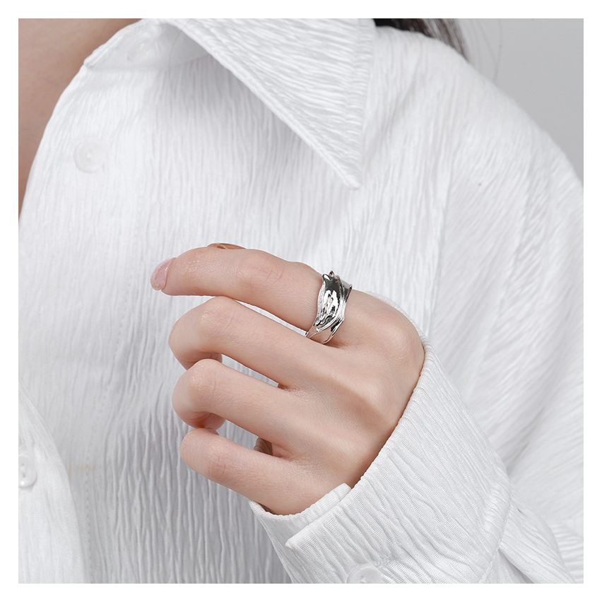 925 Silver and Rhodium Plating Texture Ring