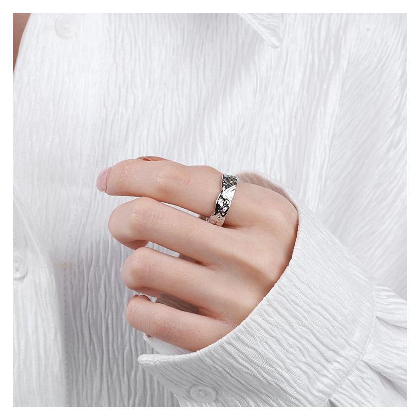 925 Silver and Rhodium Plating Texture Ring