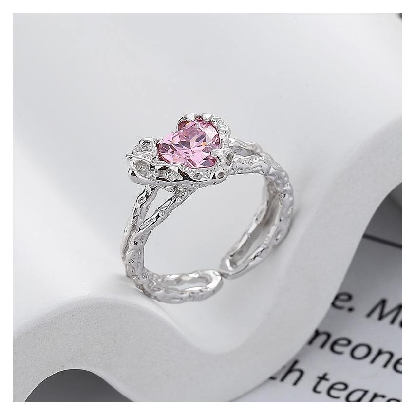 Rhodium Plating 925 Silver and Rose Zircon Texture Ring