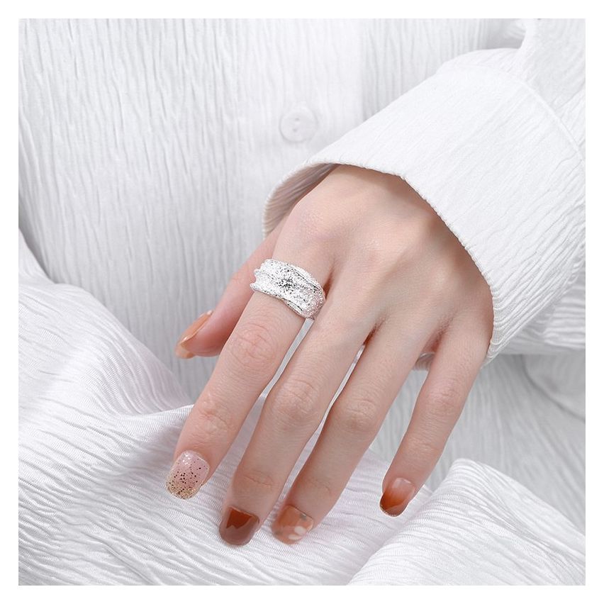 925 Silver and Rhodium Plating Texture Ring