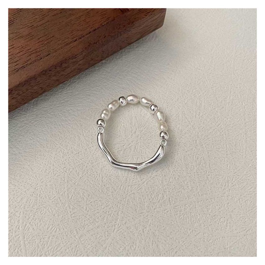 Rhodium Plating 925 Silver and Freshwater  pearl Minimalist Ring