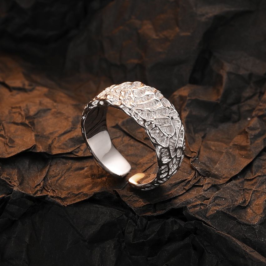 Rhodium Plating 925 Silver Texture Ring