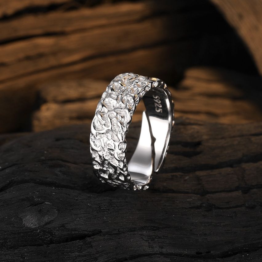 925 Silver and Rhodium Plating Texture Ring