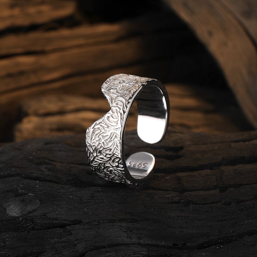 925 Silver and Rhodium Plating Texture Ring