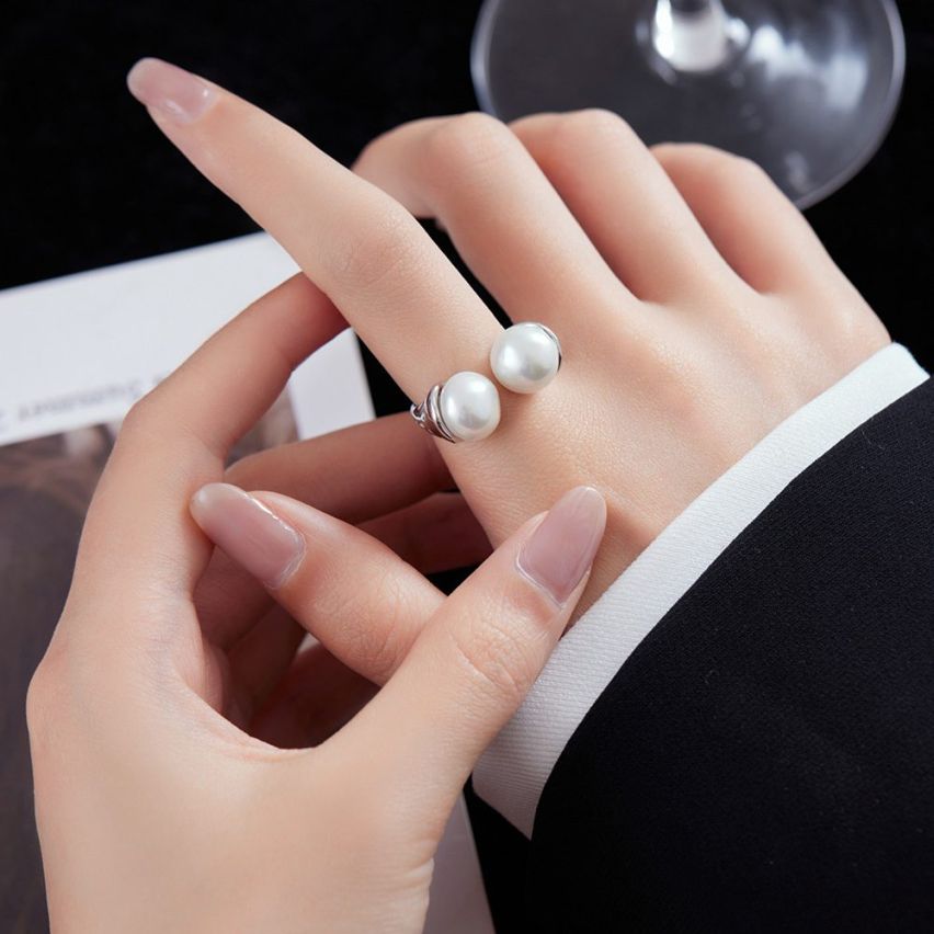 Rhodium Plating 925 Silver and White Freshwater  pearl Smooth Ring