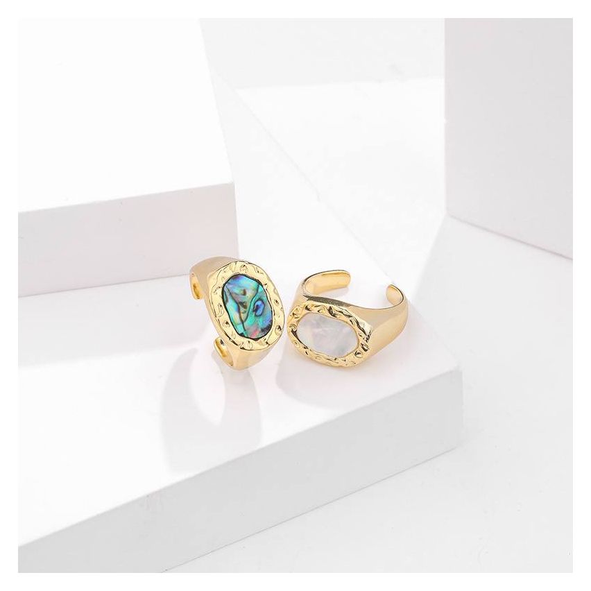 Gold Plating 925 Silver and Abalone Shell Texture Ring