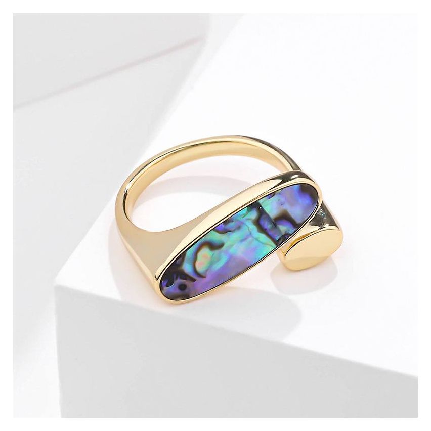 Gold Plating 925 Silver and Abalone Shell Geometric Ring