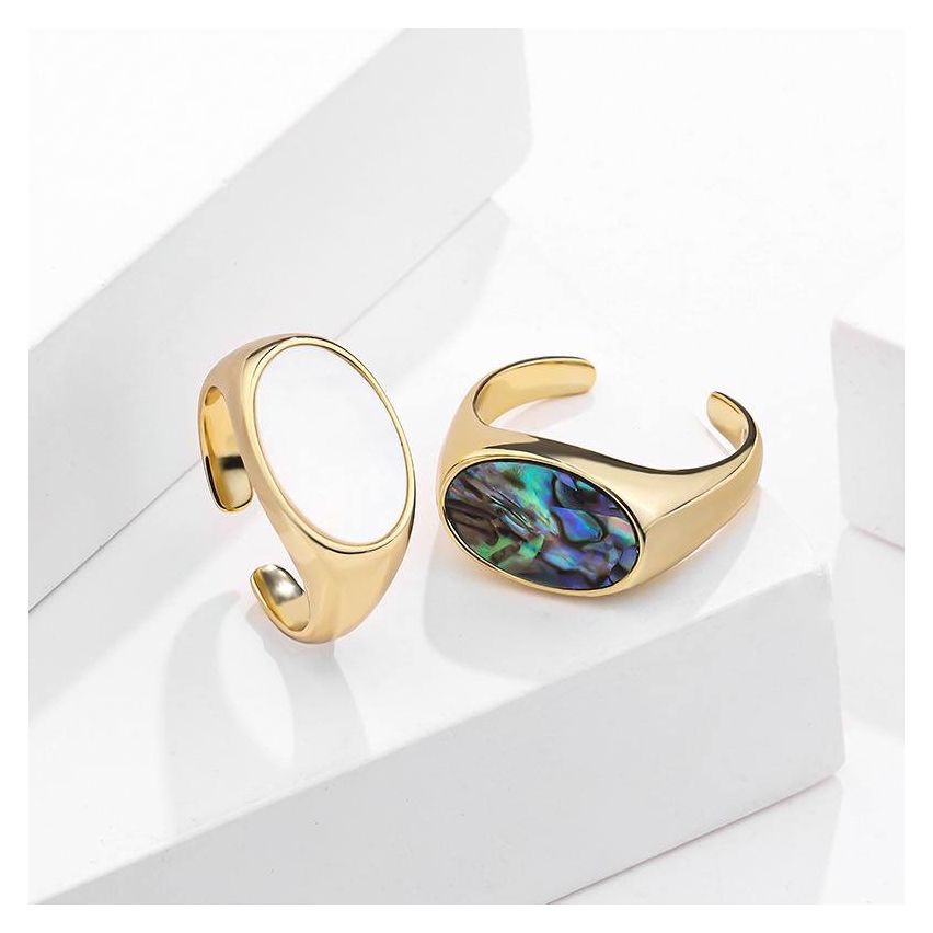 Gold Plating 925 Silver and Abalone Shell Smooth Ring