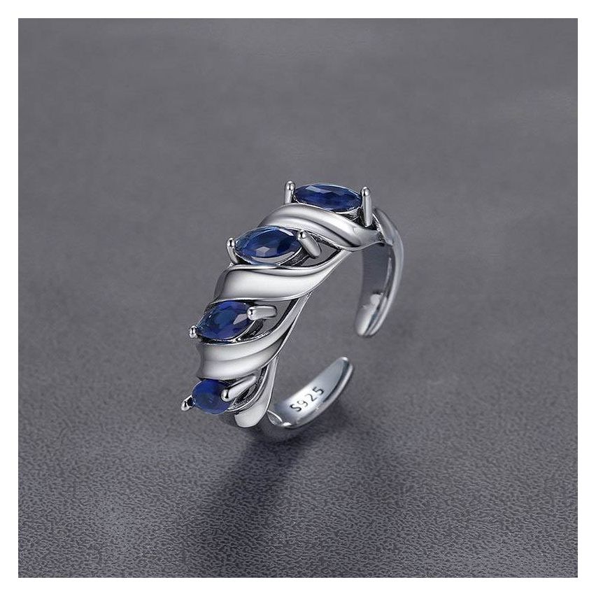 925 Silver and Blue Zircon Smooth Ring